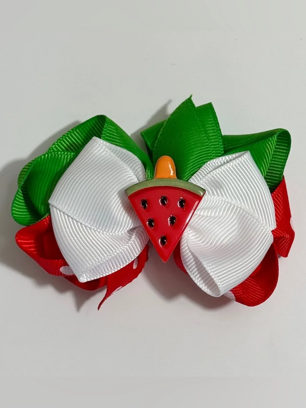 Watermelon Hair Bow Clips Set Of 2 Red Green White Polka Dot Boutique Style